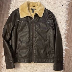 I NC Faux fur and non leather coat Sz M